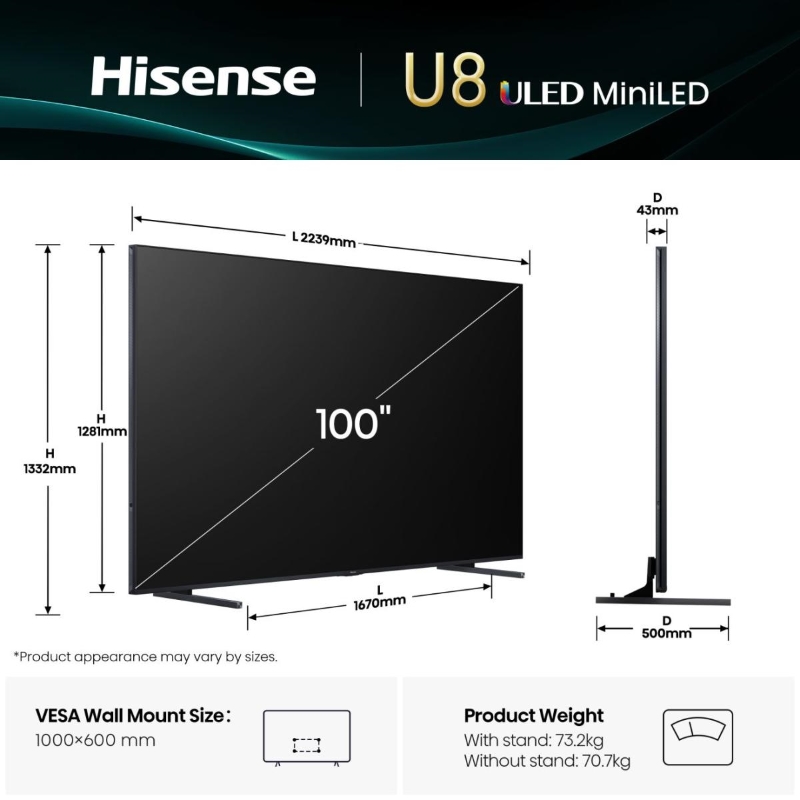 Hisense 100U8Q – 100 инча 4K ULED Mini LED Smart TV
