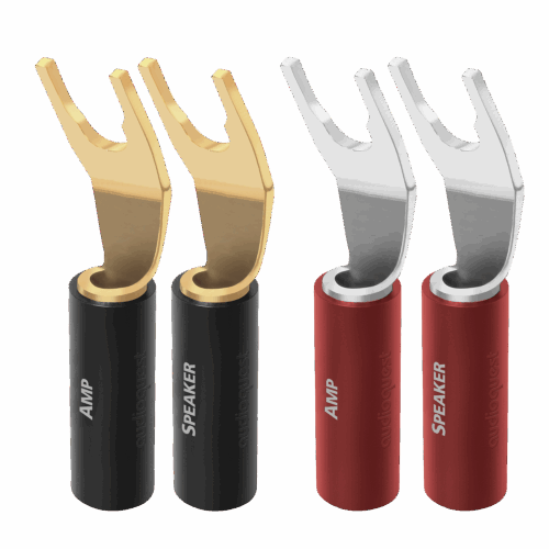 AudioQuest, SureGrip 100, Multi‑Spade, спийкър конектори, аудио аксесоари, high‑end, медни конектори, ,златно покритие, 9 AWG, Cold‑Weld,SureGrip® 100 Multi-Spade